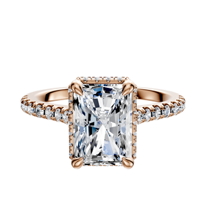 14K Rose Gold 4 Prong Collar Cathedral Dome 1-Row-Pave 2.5mm Engagement Ring