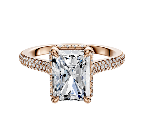 14K Rose Gold 4 Prong Collar Cathedral Dome 3-Row-Pave 2.0mm Engagement Ring