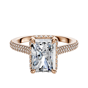 14K Rose Gold 4 Prong Collar Cathedral Dome 3-Row-Pave 2.0mm Engagement Ring