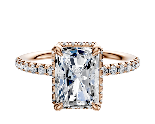 14K Rose Gold 4 Prong Collar Classic Dome 1-Row-Pave 2.5mm Engagement Ring