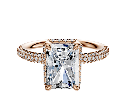 14K Rose Gold 4 Prong Collar Classic Dome 3-Row-Pave 2.0mm Engagement Ring