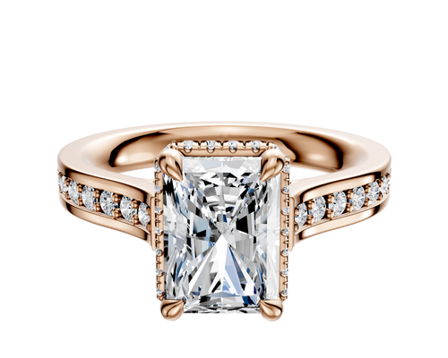 14K Rose Gold 4 Prong Collar Cathedral Flat 1-Row-Pave 2.5mm Engagement Ring