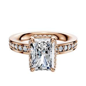 14K Rose Gold 4 Prong Collar Classic Flat 1-Row-Pave 2.5mm Engagement Ring