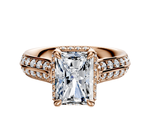 14K Rose Gold 4 Prong Collar Cathedral Knife Edge 1-Row-Pave 2.5mm Engagement Ring