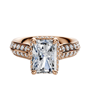 14K Rose Gold 4 Prong Collar Cathedral Knife Edge 1-Row-Pave 2.5mm Engagement Ring