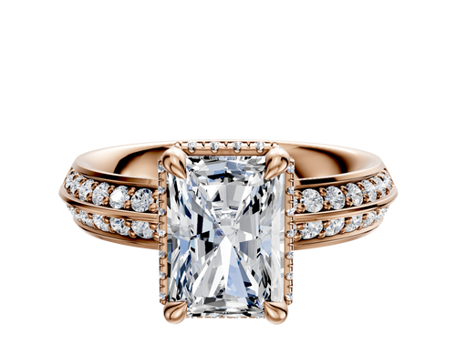 14K Rose Gold 4 Prong Collar Classic Knife Edge 1-Row-Pave 2.5mm Engagement Ring