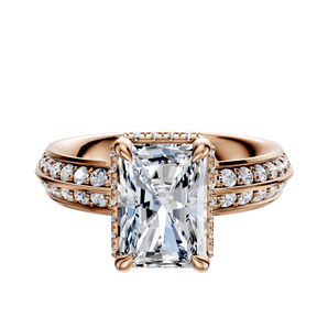 14K Rose Gold 4 Prong Collar Classic Knife Edge 1-Row-Pave 2.5mm Engagement Ring