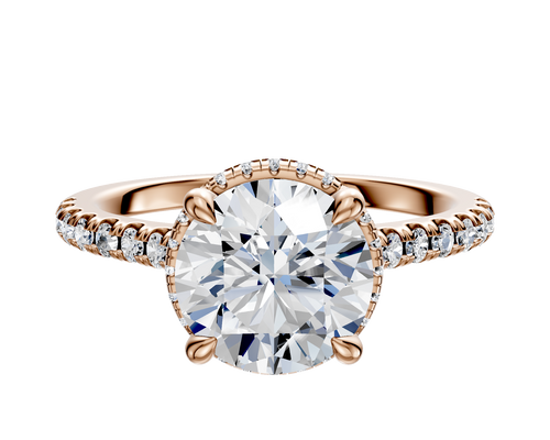 14K Rose Gold 4 Prong Collar Cathedral Dome 1-Row-Pave 2.5mm Engagement Ring