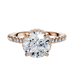 14K Rose Gold 4 Prong Collar Cathedral Dome 1-Row-Pave 2.5mm Engagement Ring