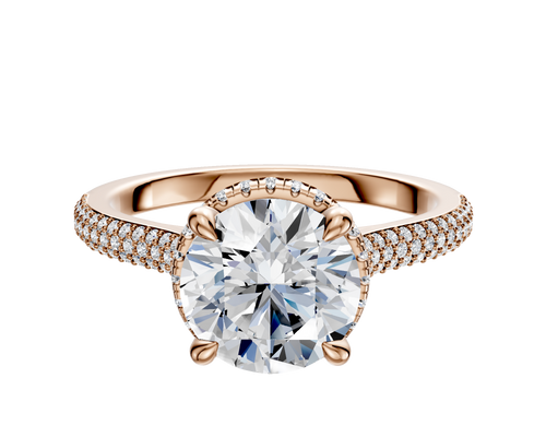 14K Rose Gold 4 Prong Collar Cathedral Dome 3-Row-Pave 2.0mm Engagement Ring