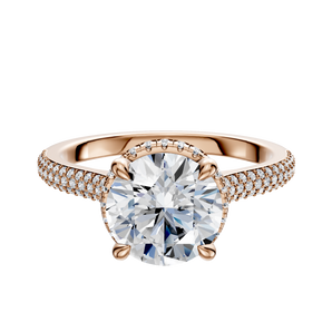 14K Rose Gold 4 Prong Collar Cathedral Dome 3-Row-Pave 2.0mm Engagement Ring