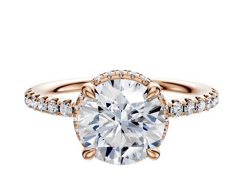 14K Rose Gold 4 Prong Collar Classic Dome 1-Row-Pave 2.5mm Engagement Ring