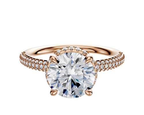 14K Rose Gold 4 Prong Collar Classic Dome 3-Row-Pave 2.0mm Engagement Ring