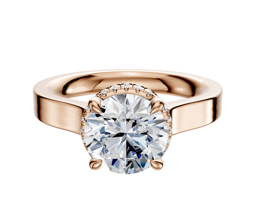 14K Rose Gold 4 Prong Collar Cathedral Flat 3.0mm Engagement Ring