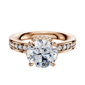 14K Rose Gold 4 Prong Collar Classic Flat 1-Row-Pave 2.5mm Engagement Ring