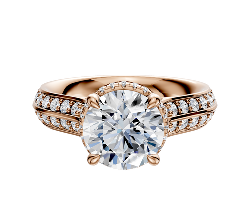 14K Rose Gold 4 Prong Collar Cathedral Knife Edge 1-Row-Pave 2.5mm Engagement Ring