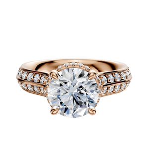 14K Rose Gold 4 Prong Collar Cathedral Knife Edge 1-Row-Pave 2.5mm Engagement Ring