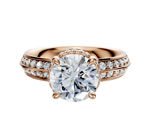 14K Rose Gold 4 Prong Collar Classic Knife Edge 1-Row-Pave 2.5mm Engagement Ring