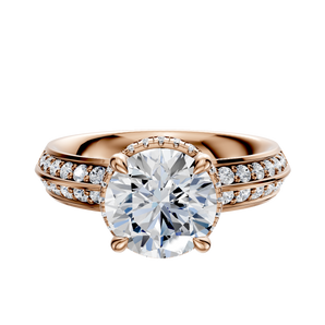 14K Rose Gold 4 Prong Collar Classic Knife Edge 1-Row-Pave 2.5mm Engagement Ring