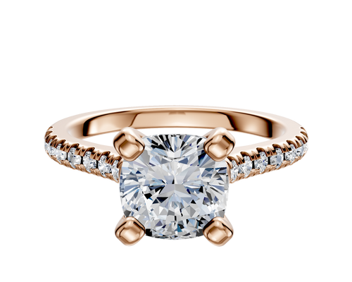 14K Rose Gold 4 Prong Cathedral Dome 1-Row-Pave 2.5mm Engagement Ring