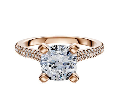 14K Rose Gold 4 Prong Cathedral Dome 3-Row-Pave 2.0mm Engagement Ring