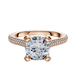 14K Rose Gold 4 Prong Cathedral Dome 3-Row-Pave 2.0mm Engagement Ring