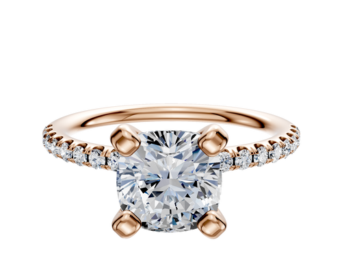 14K Rose Gold 4 Prong Classic Dome 1-Row-Pave 2.5mm Engagement Ring