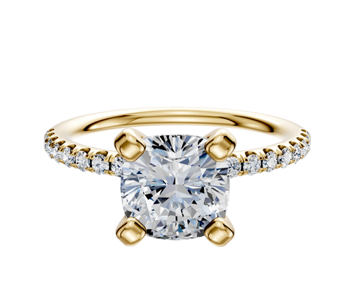 18K Yellow Gold 4 Prong Classic Dome 1-Row-Pave 2.5mm Engagement Ring