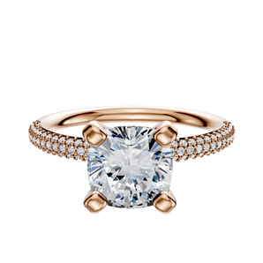 14K Rose Gold 4 Prong Classic Dome 3-Row-Pave 2.0mm Engagement Ring