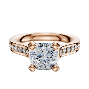 14K Rose Gold 4 Prong Cathedral Flat 1-Row-Pave 2.5mm Engagement Ring