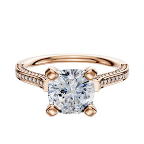 14K Rose Gold 4 Prong Cathedral Flat 3-Row-Pave 2.0mm Engagement Ring