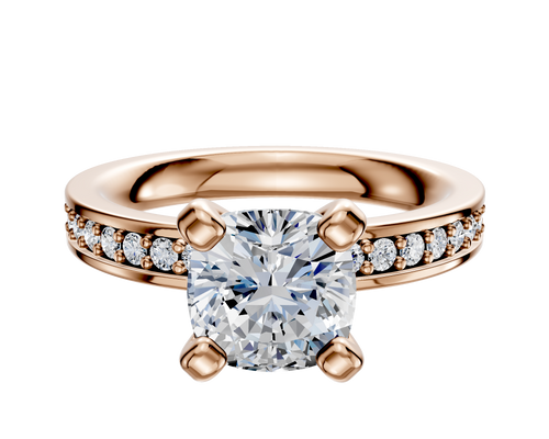 14K Rose Gold 4 Prong Classic Flat 1-Row-Pave 2.5mm Engagement Ring