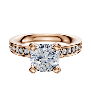 14K Rose Gold 4 Prong Classic Flat 1-Row-Pave 2.5mm Engagement Ring