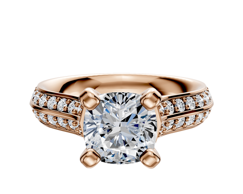 14K Rose Gold 4 Prong Cathedral Knife Edge 1-Row-Pave 2.5mm Engagement Ring