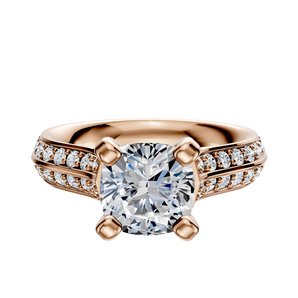 14K Rose Gold 4 Prong Cathedral Knife Edge 1-Row-Pave 2.5mm Engagement Ring