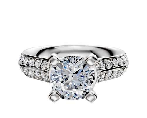 18K White Gold 4 Prong Cathedral Knife Edge 1-Row-Pave 2.5mm Engagement Ring