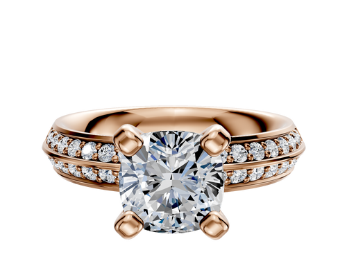 14K Rose Gold 4 Prong Classic Knife Edge 1-Row-Pave 2.5mm Engagement Ring