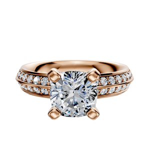 14K Rose Gold 4 Prong Classic Knife Edge 1-Row-Pave 2.5mm Engagement Ring