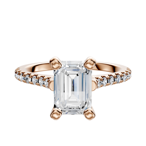 14K Rose Gold 4 Prong Cathedral Dome 1-Row-Pave 2.5mm Engagement Ring