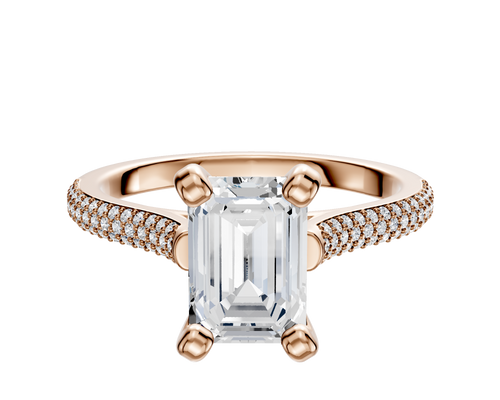 14K Rose Gold 4 Prong Cathedral Dome 3-Row-Pave 2.0mm Engagement Ring