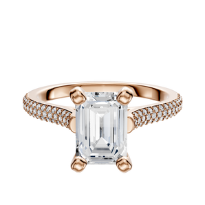 14K Rose Gold 4 Prong Cathedral Dome 3-Row-Pave 2.0mm Engagement Ring