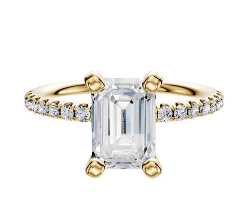 14K Yellow Gold 4 Prong Classic Dome 1-Row-Pave 2.5mm Engagement Ring
