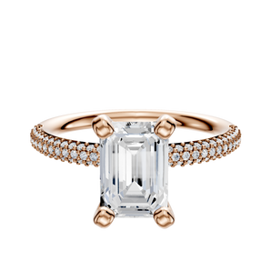 14K Rose Gold 4 Prong Classic Dome 3-Row-Pave 2.0mm Engagement Ring