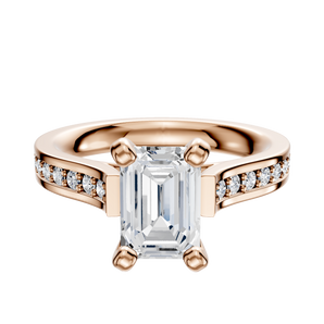 14K Rose Gold 4 Prong Cathedral Flat 1-Row-Pave 2.5mm Engagement Ring