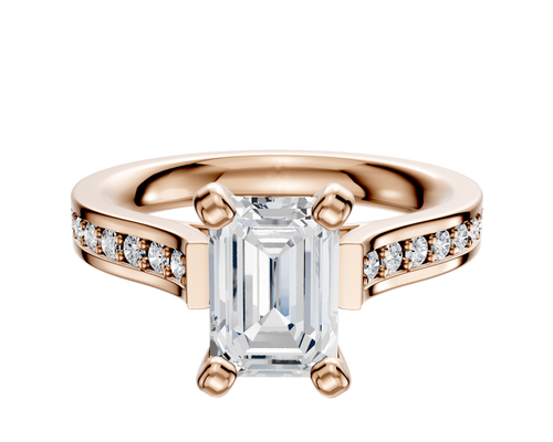 18K Rose Gold 4 Prong Cathedral Flat 1-Row-Pave 2.5mm Engagement Ring
