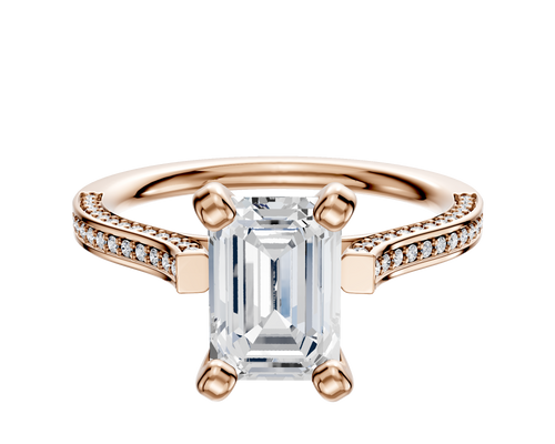 14K Rose Gold 4 Prong Cathedral Flat 3-Row-Pave 2.0mm Engagement Ring