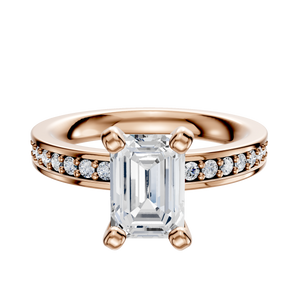 14K Rose Gold 4 Prong Classic Flat 1-Row-Pave 2.5mm Engagement Ring