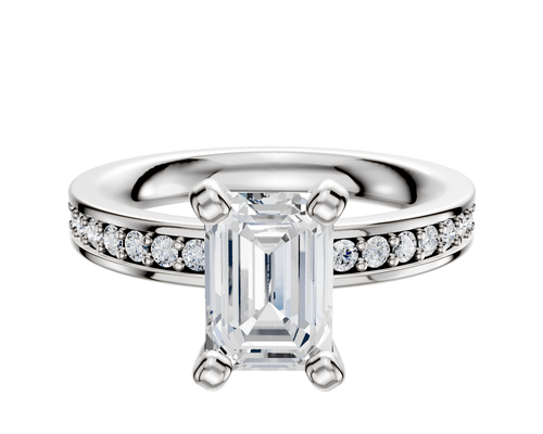14K White Gold 4 Prong Classic Flat 1-Row-Pave 2.5mm Engagement Ring