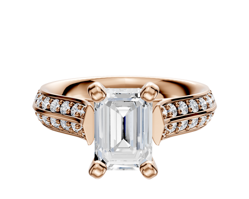 14K Rose Gold 4 Prong Cathedral Knife Edge 1-Row-Pave 2.5mm Engagement Ring