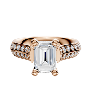 14K Rose Gold 4 Prong Cathedral Knife Edge 1-Row-Pave 2.5mm Engagement Ring